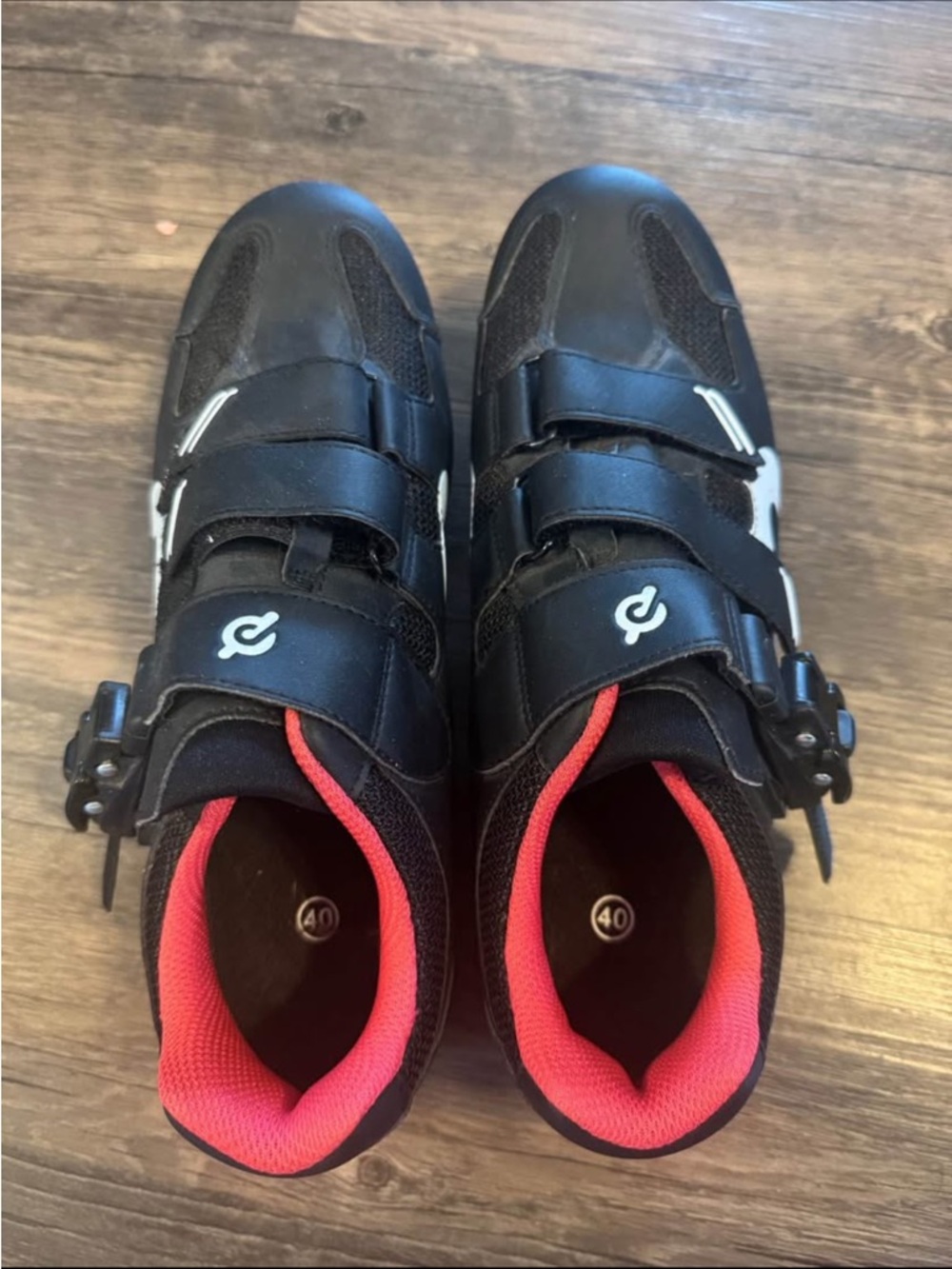 Peloton Black Athletic Cycling Shoes with Red Lining